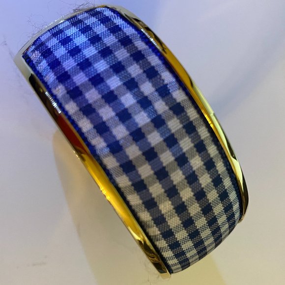 Kate Spade Blue And White Plaid Priint Hinged Bangle Bracelet - Picture 3 of 5
